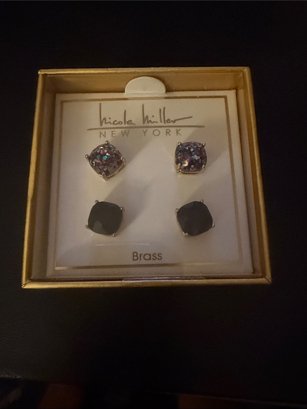 Nicole Miller Two-Pair Stud Earring Set - Black & Iridescent Glitter